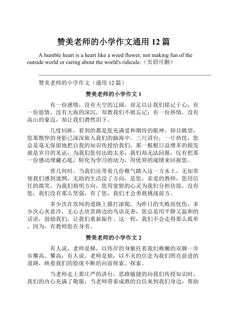 赞美老师的小学作文通用12篇.docx