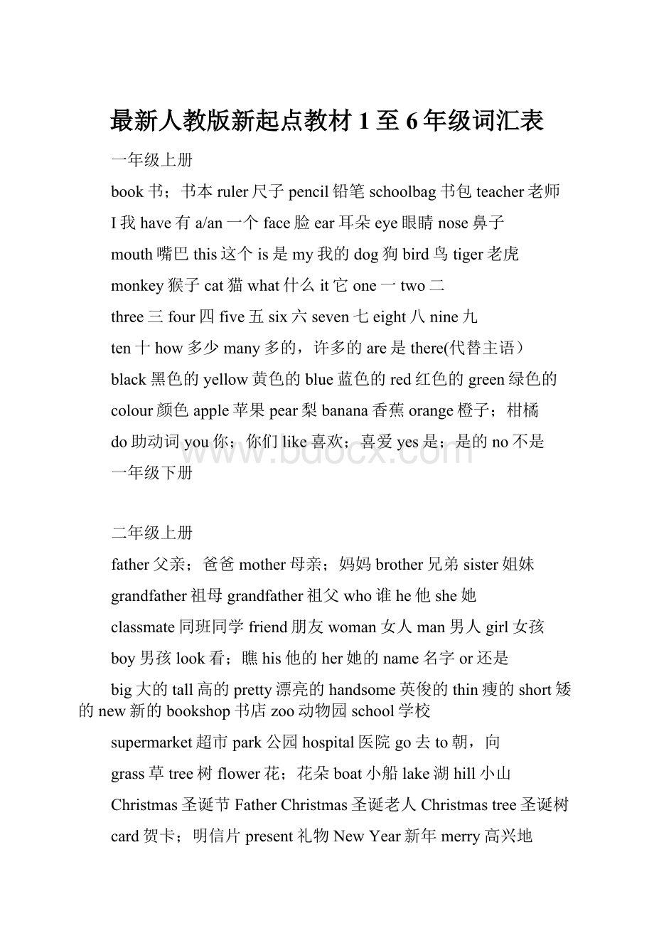 最新人教版新起点教材1至6年级词汇表.docx