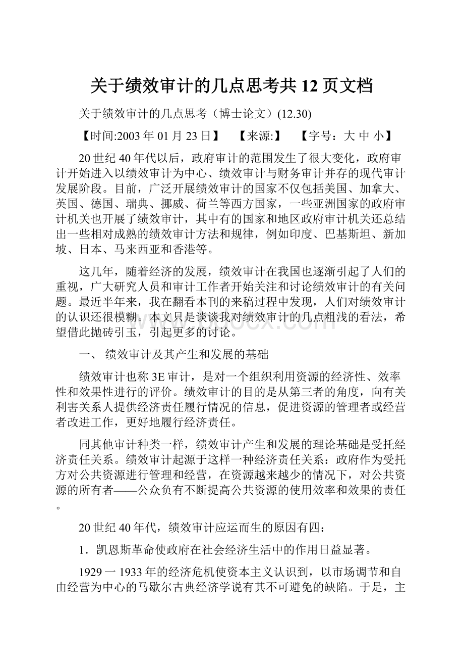 关于绩效审计的几点思考共12页文档.docx