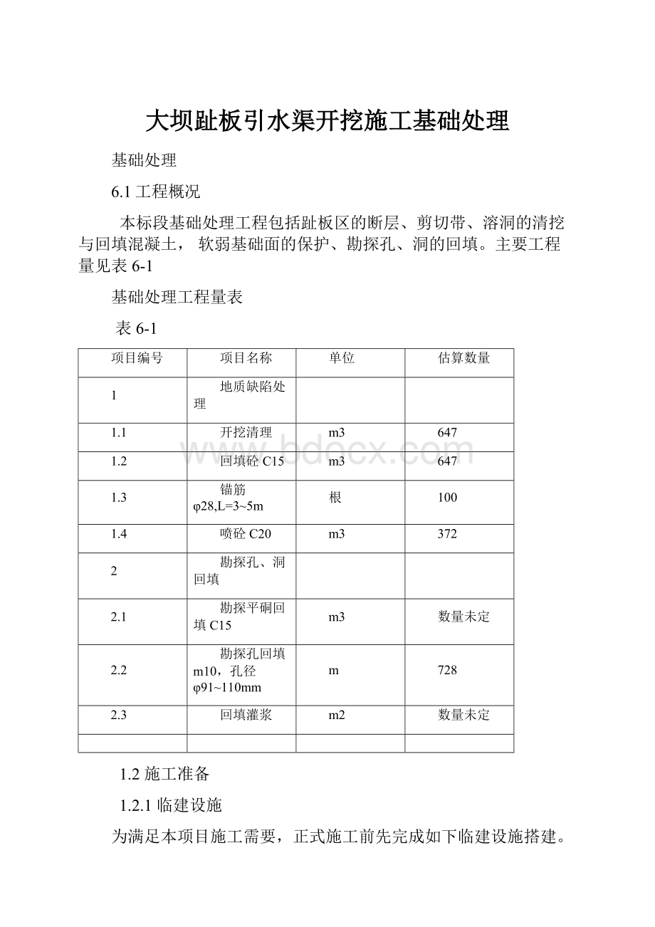 大坝趾板引水渠开挖施工基础处理.docx_第1页