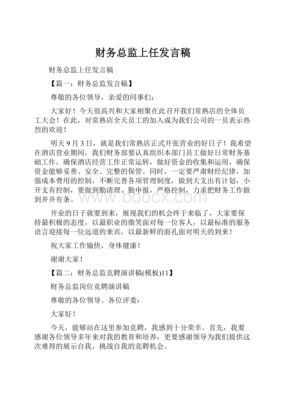 财务总监上任发言稿.docx