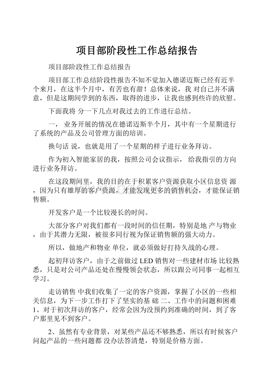 项目部阶段性工作总结报告.docx