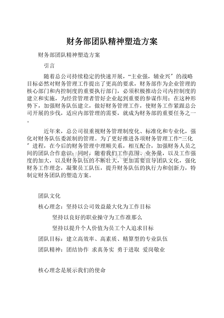 财务部团队精神塑造方案.docx