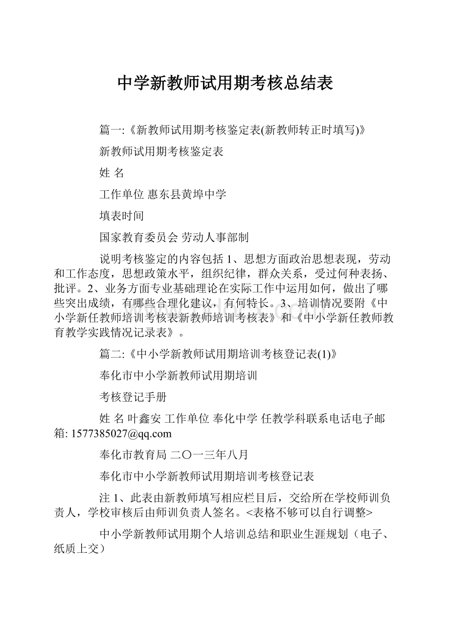 中学新教师试用期考核总结表.docx_第1页