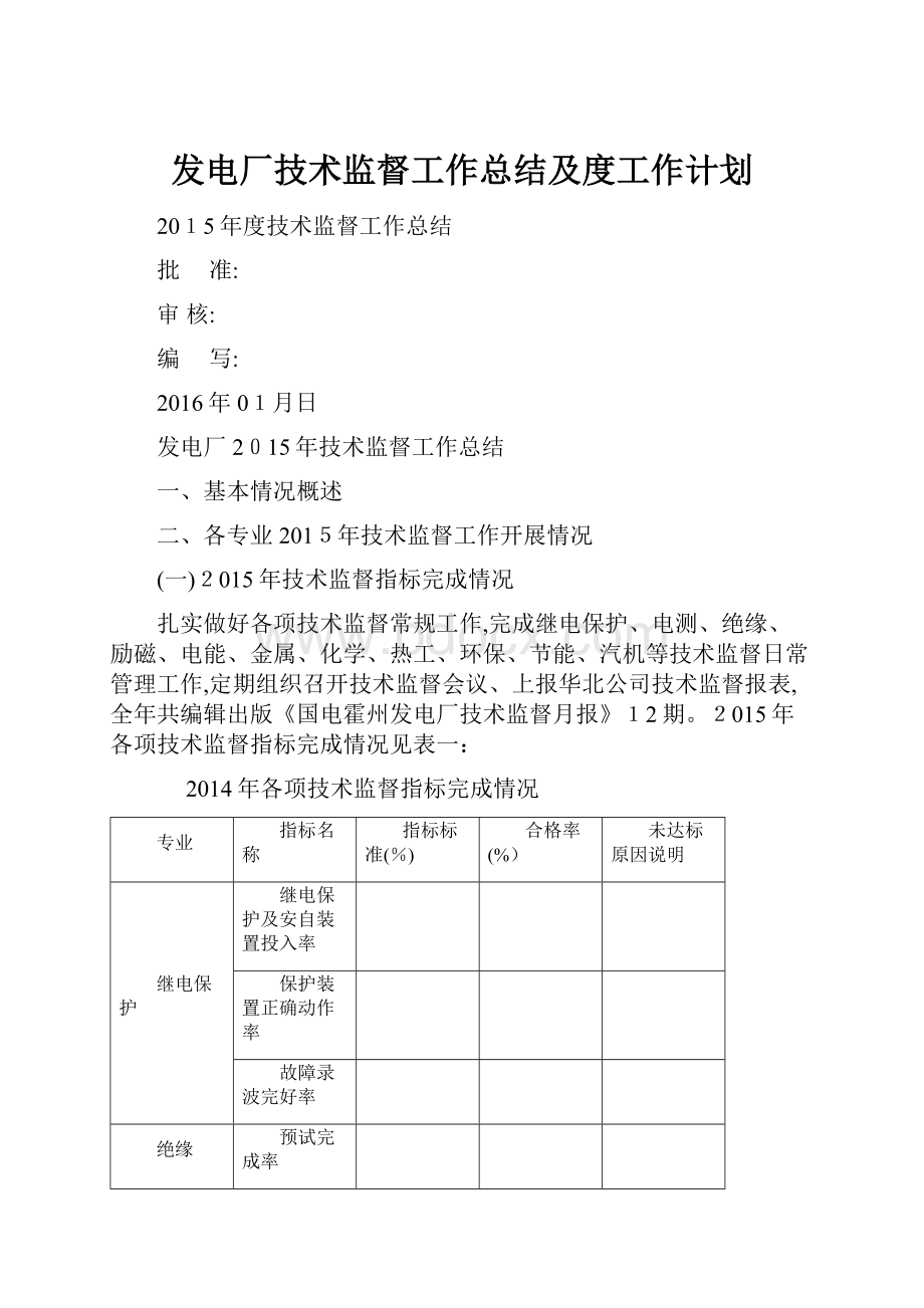 发电厂技术监督工作总结及度工作计划.docx