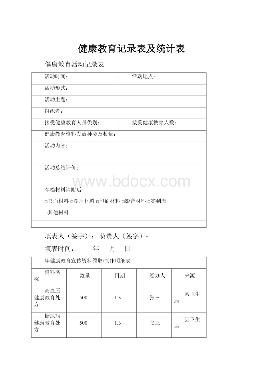 健康教育记录表及统计表.docx_第1页