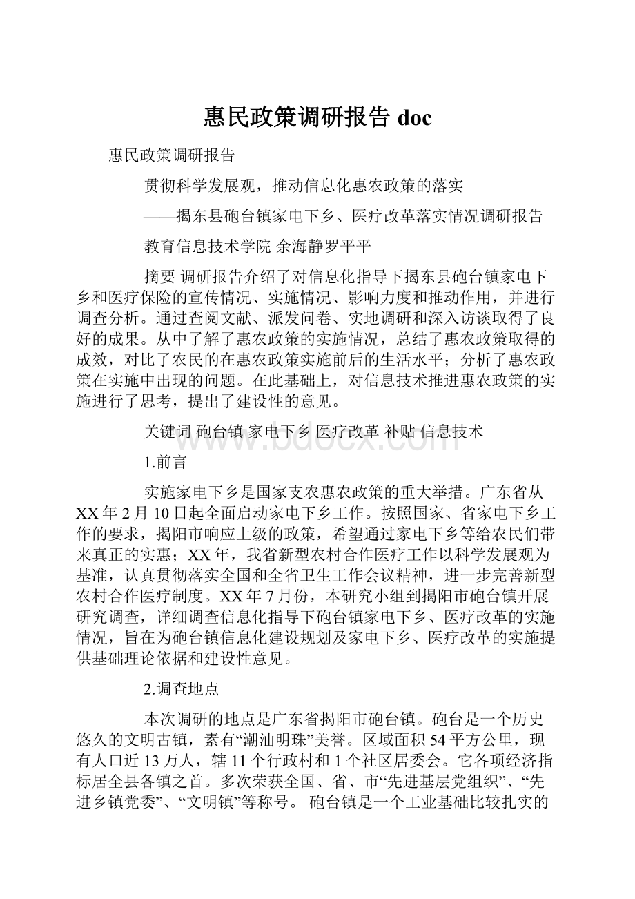 惠民政策调研报告doc.docx_第1页