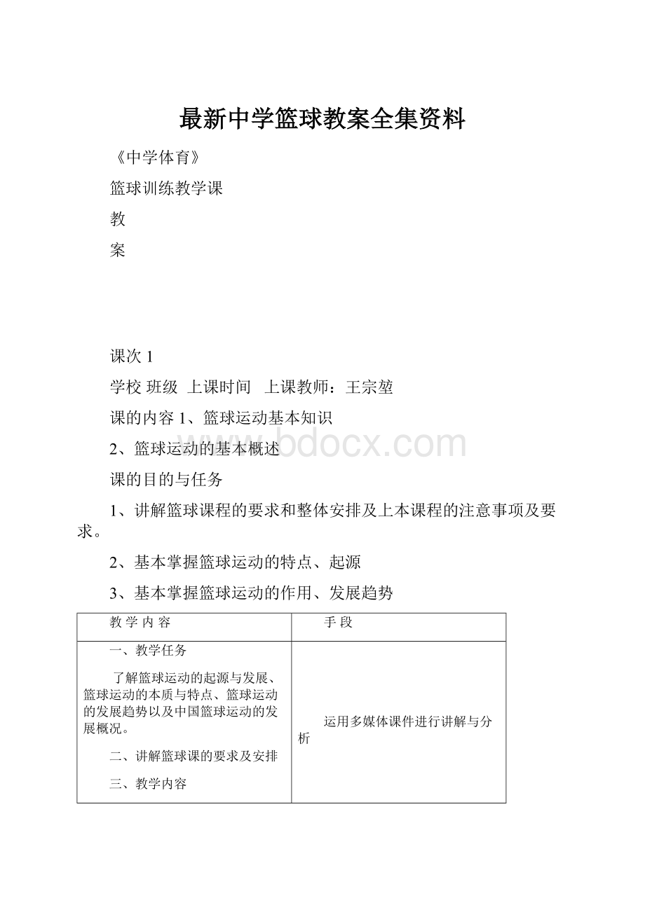 最新中学篮球教案全集资料.docx