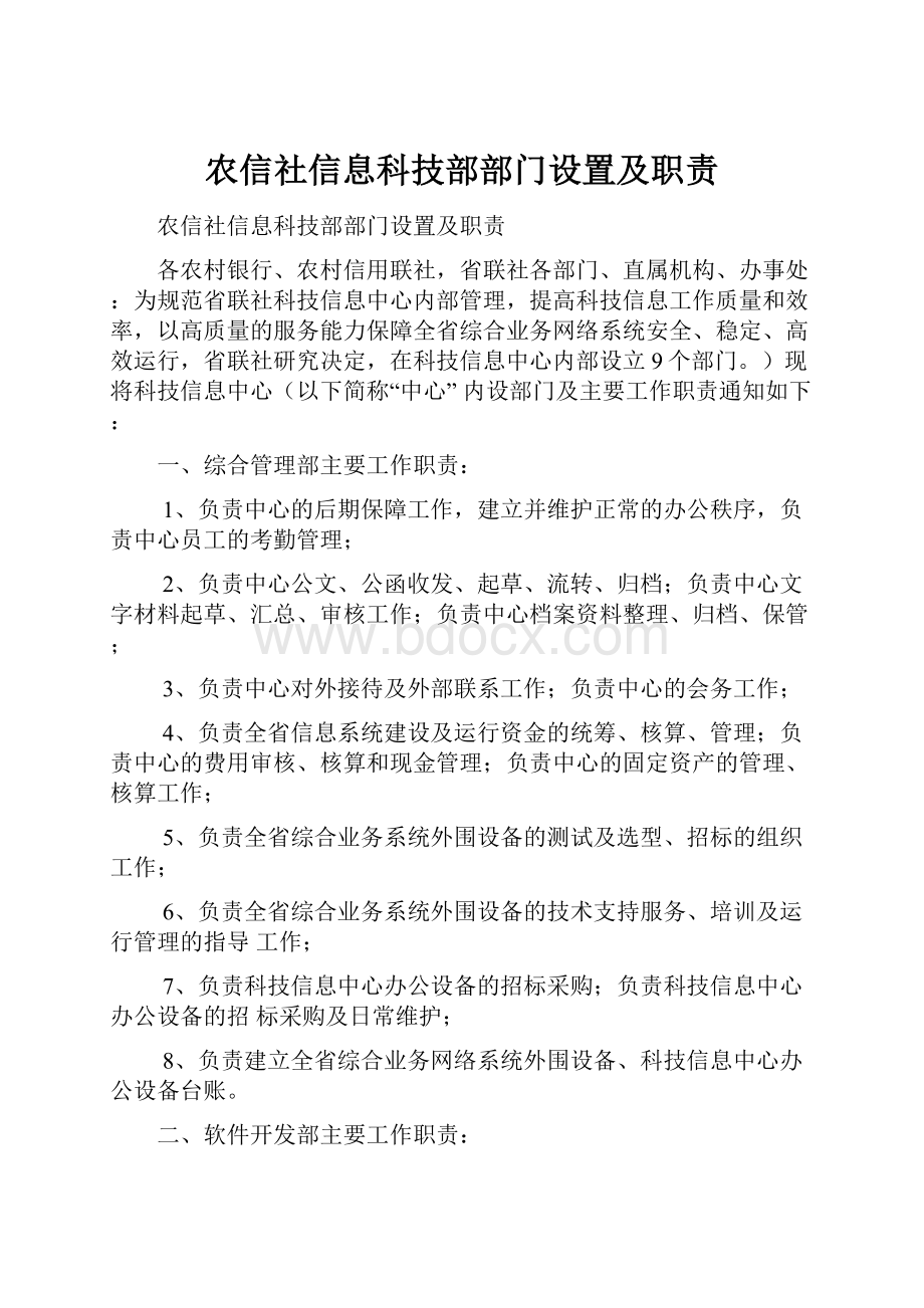 农信社信息科技部部门设置及职责.docx