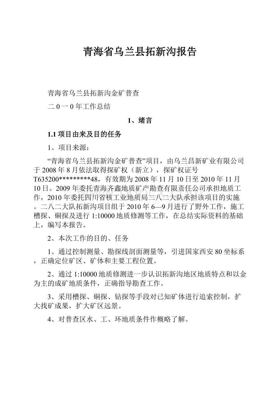 青海省乌兰县拓新沟报告.docx_第1页