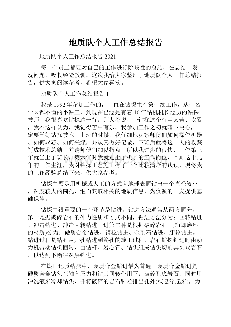 地质队个人工作总结报告.docx