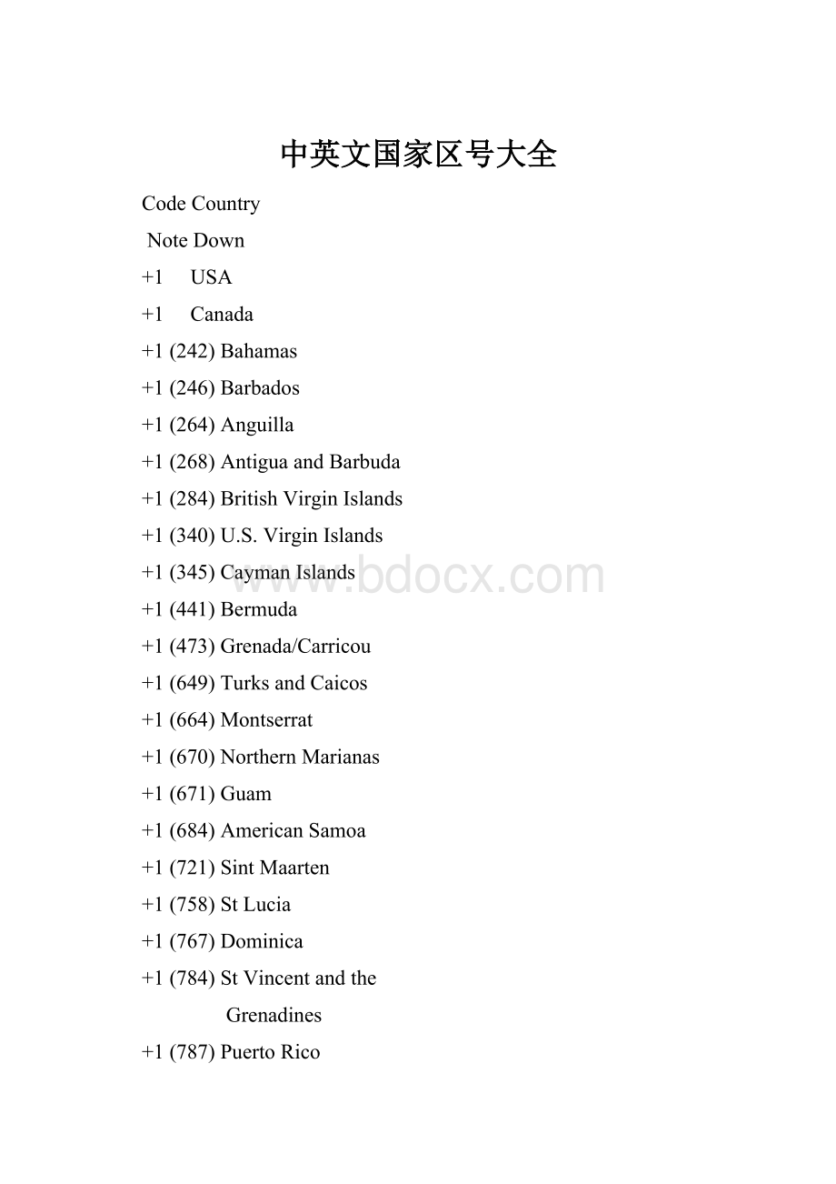 中英文国家区号大全.docx_第1页