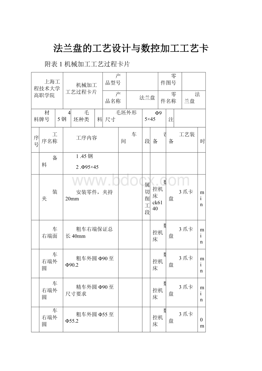 法兰盘的工艺设计与数控加工工艺卡.docx_第1页