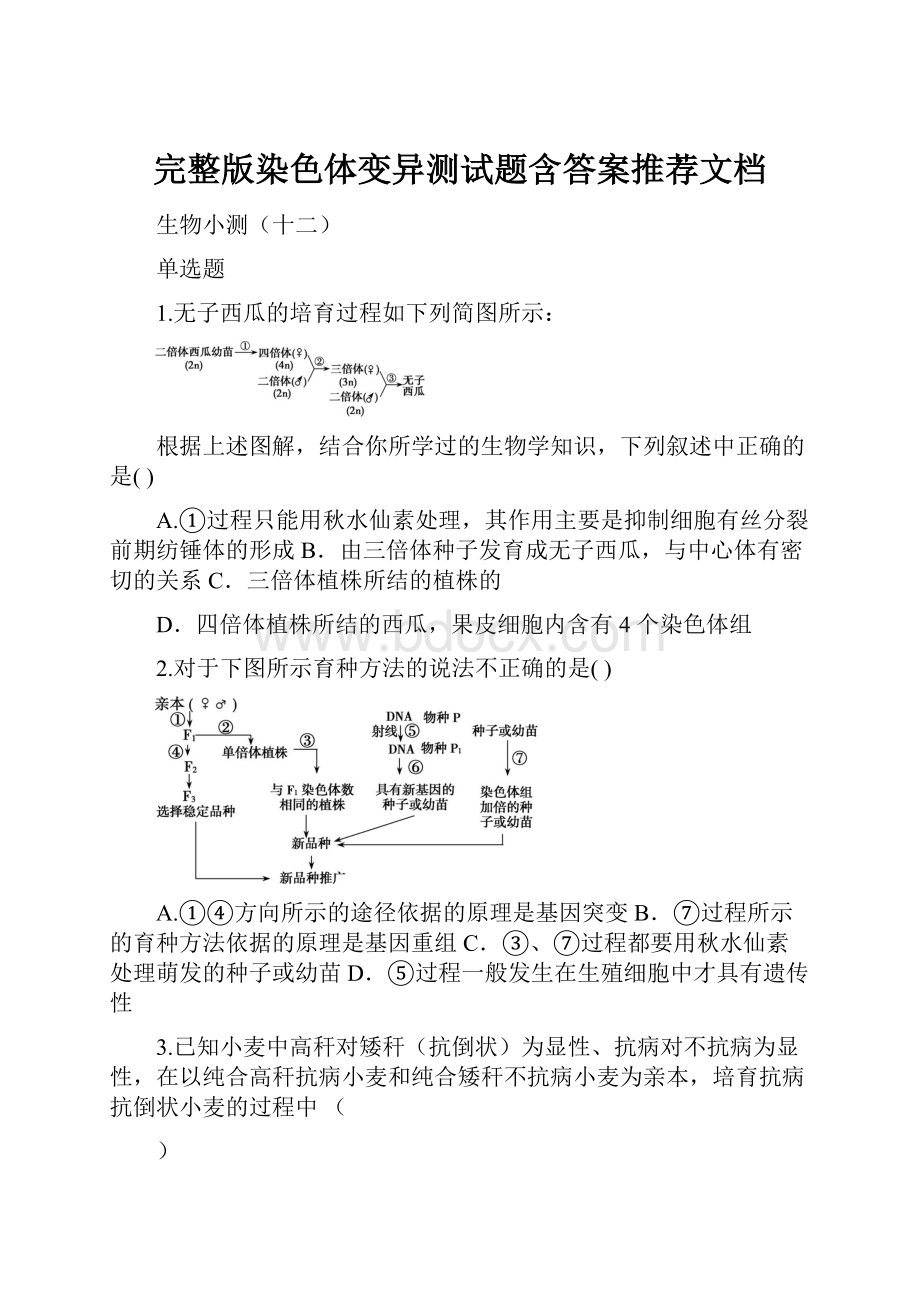 完整版染色体变异测试题含答案推荐文档.docx