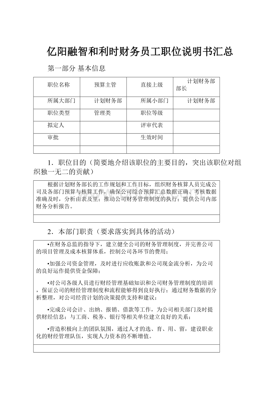 亿阳融智和利时财务员工职位说明书汇总.docx