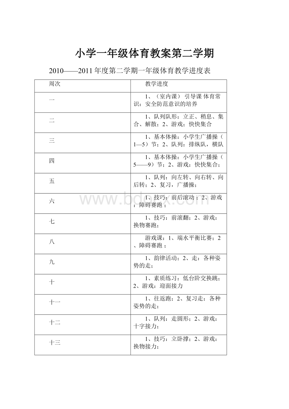 小学一年级体育教案第二学期.docx_第1页