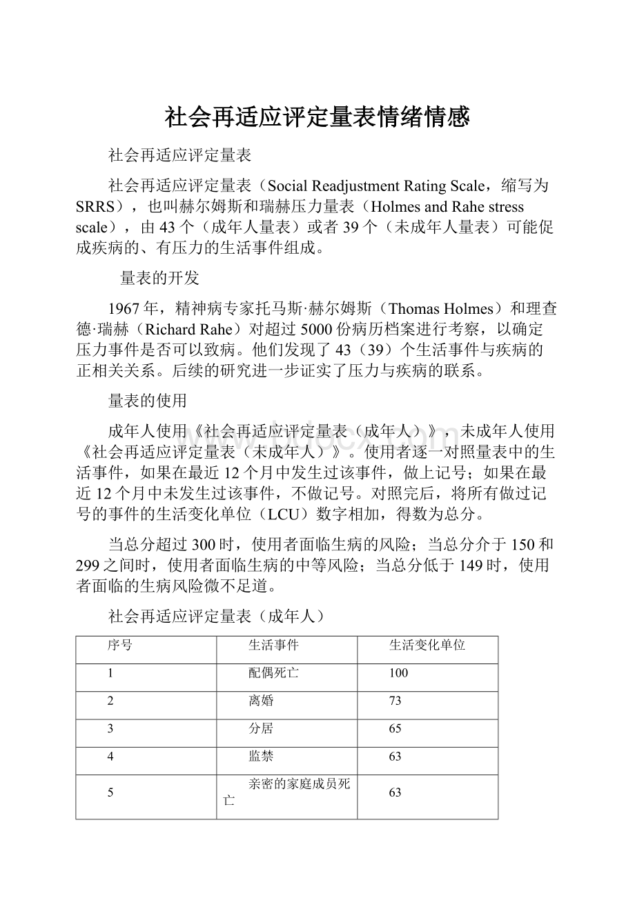 社会再适应评定量表情绪情感.docx