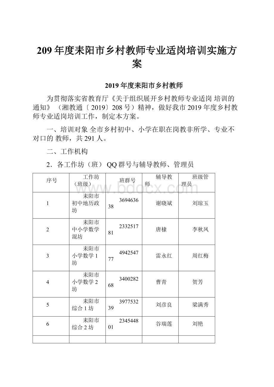 209年度耒阳市乡村教师专业适岗培训实施方案.docx