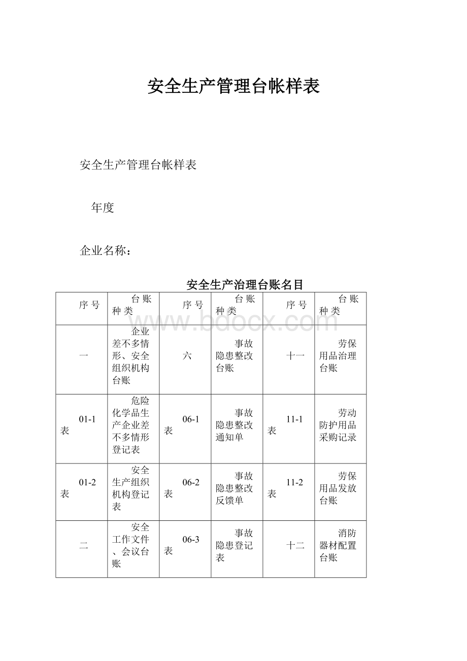 安全生产管理台帐样表.docx