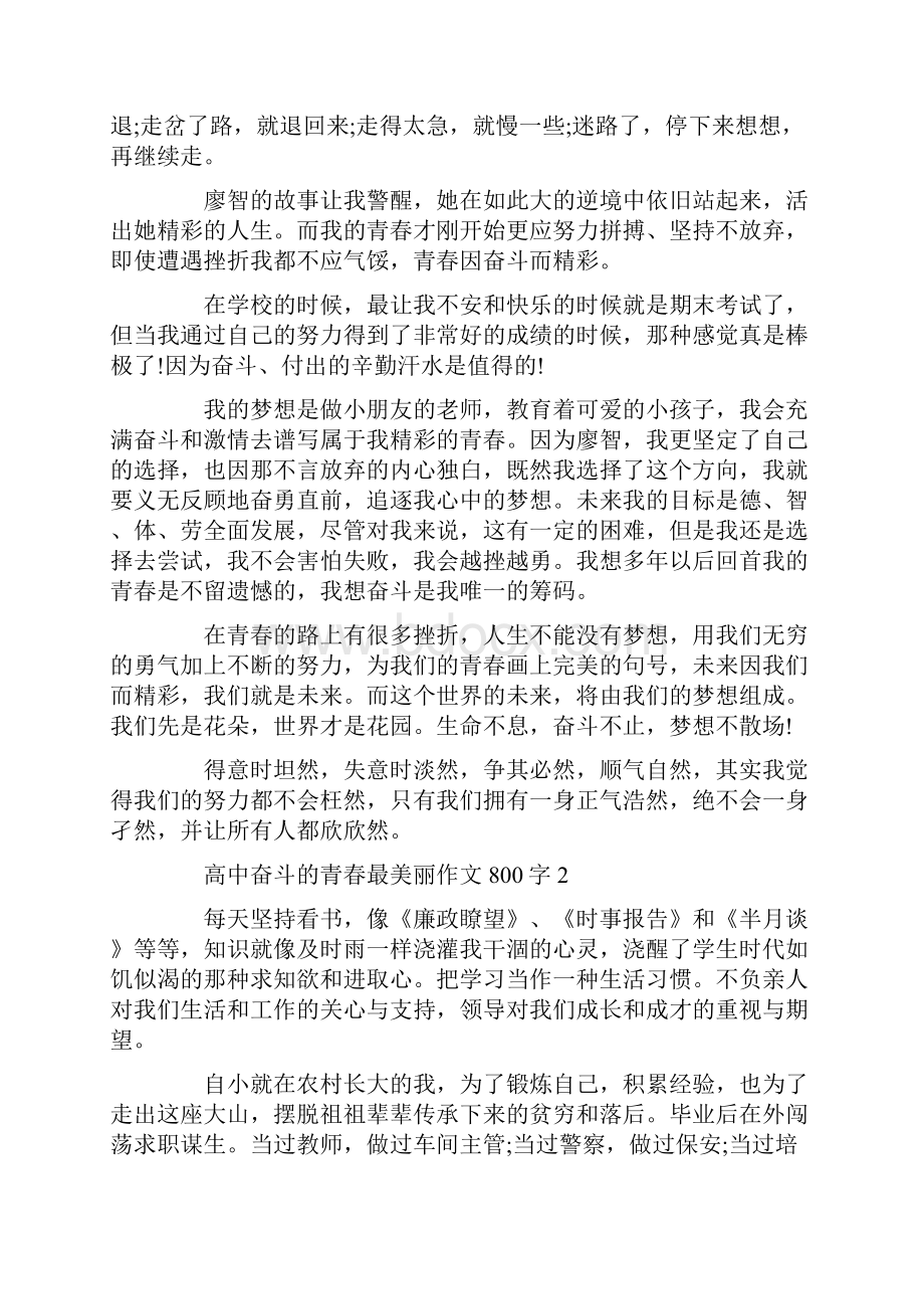 高中奋斗的青春最美丽作文800字.docx_第2页