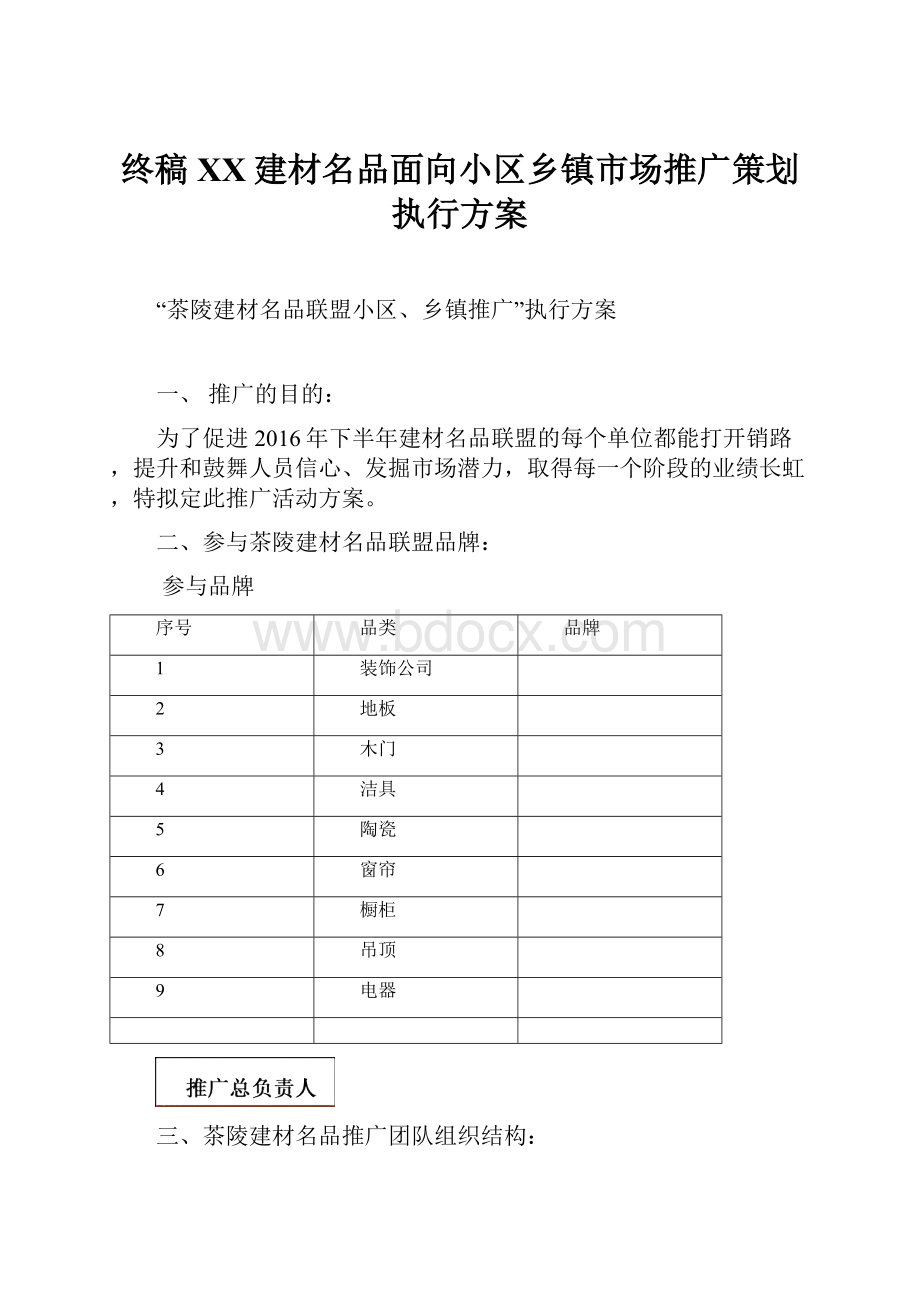 终稿XX建材名品面向小区乡镇市场推广策划执行方案.docx