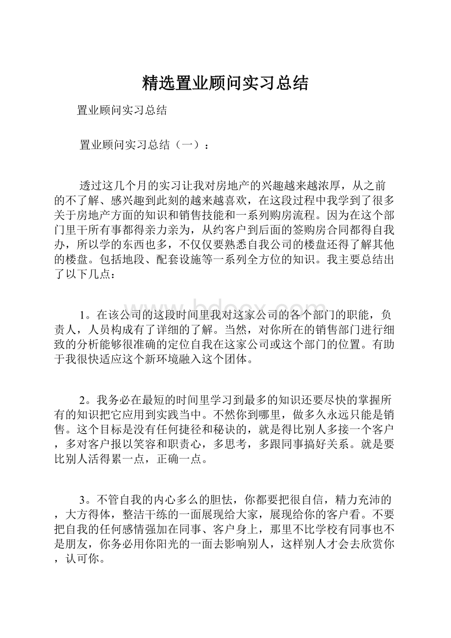 精选置业顾问实习总结.docx