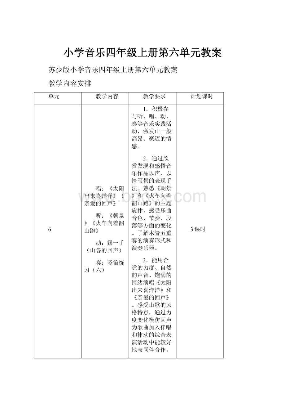 小学音乐四年级上册第六单元教案.docx_第1页