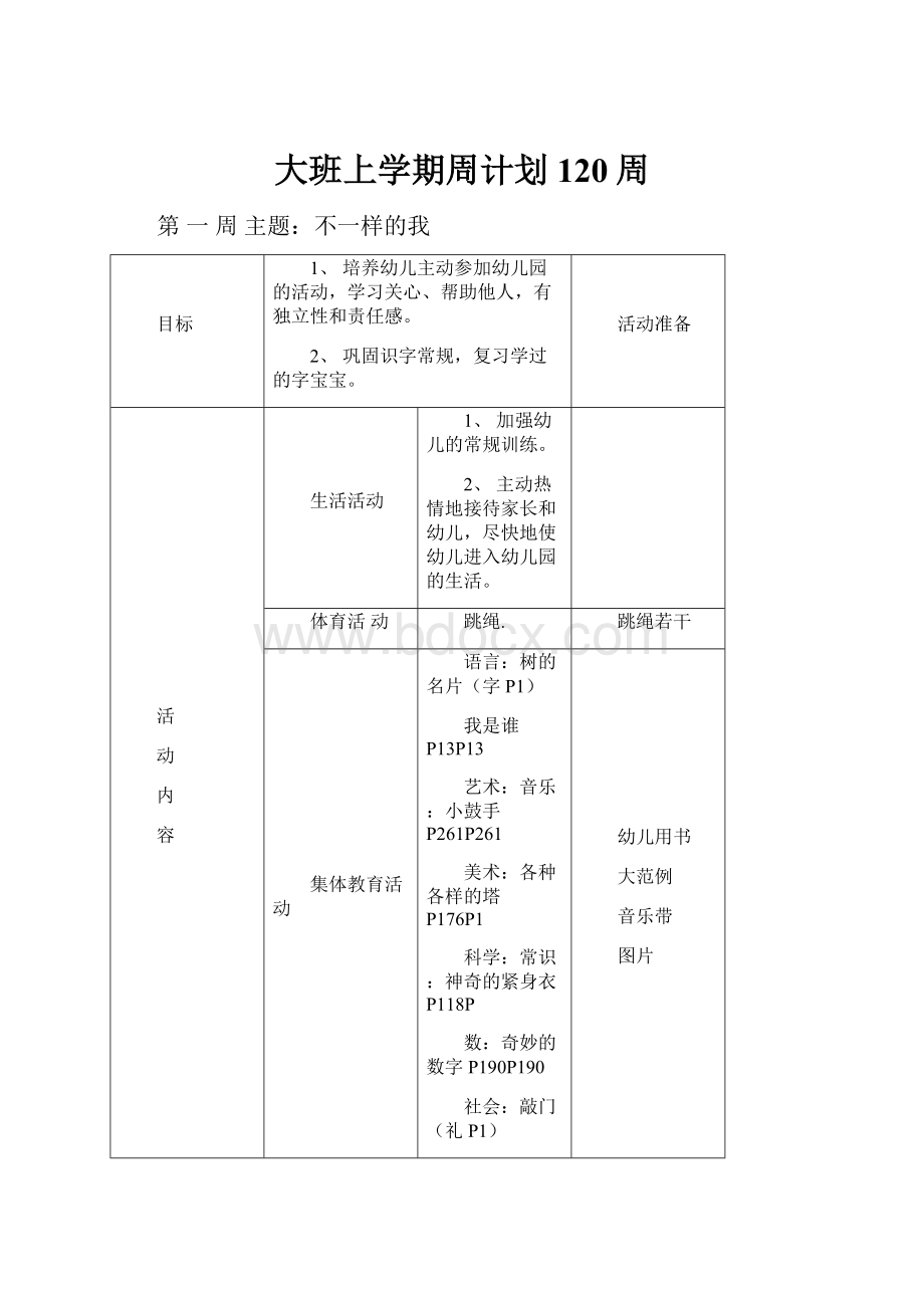 大班上学期周计划120周.docx