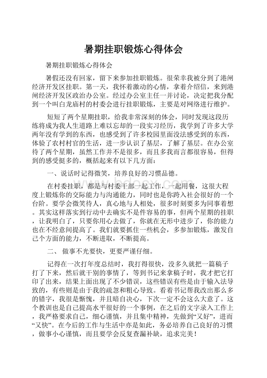 暑期挂职锻炼心得体会.docx_第1页