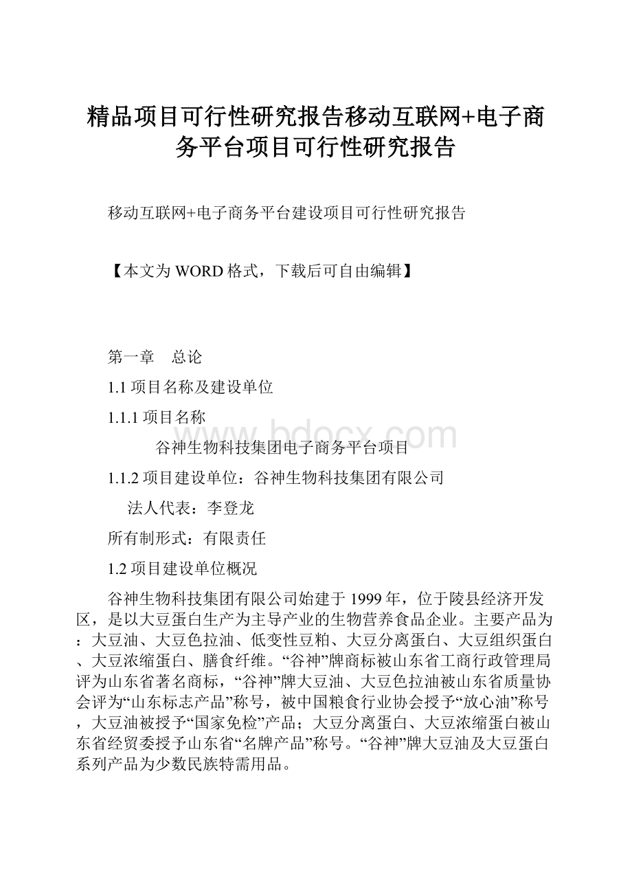 精品项目可行性研究报告移动互联网+电子商务平台项目可行性研究报告.docx