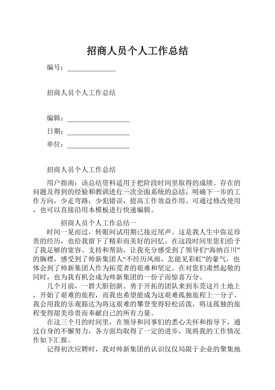 招商人员个人工作总结.docx