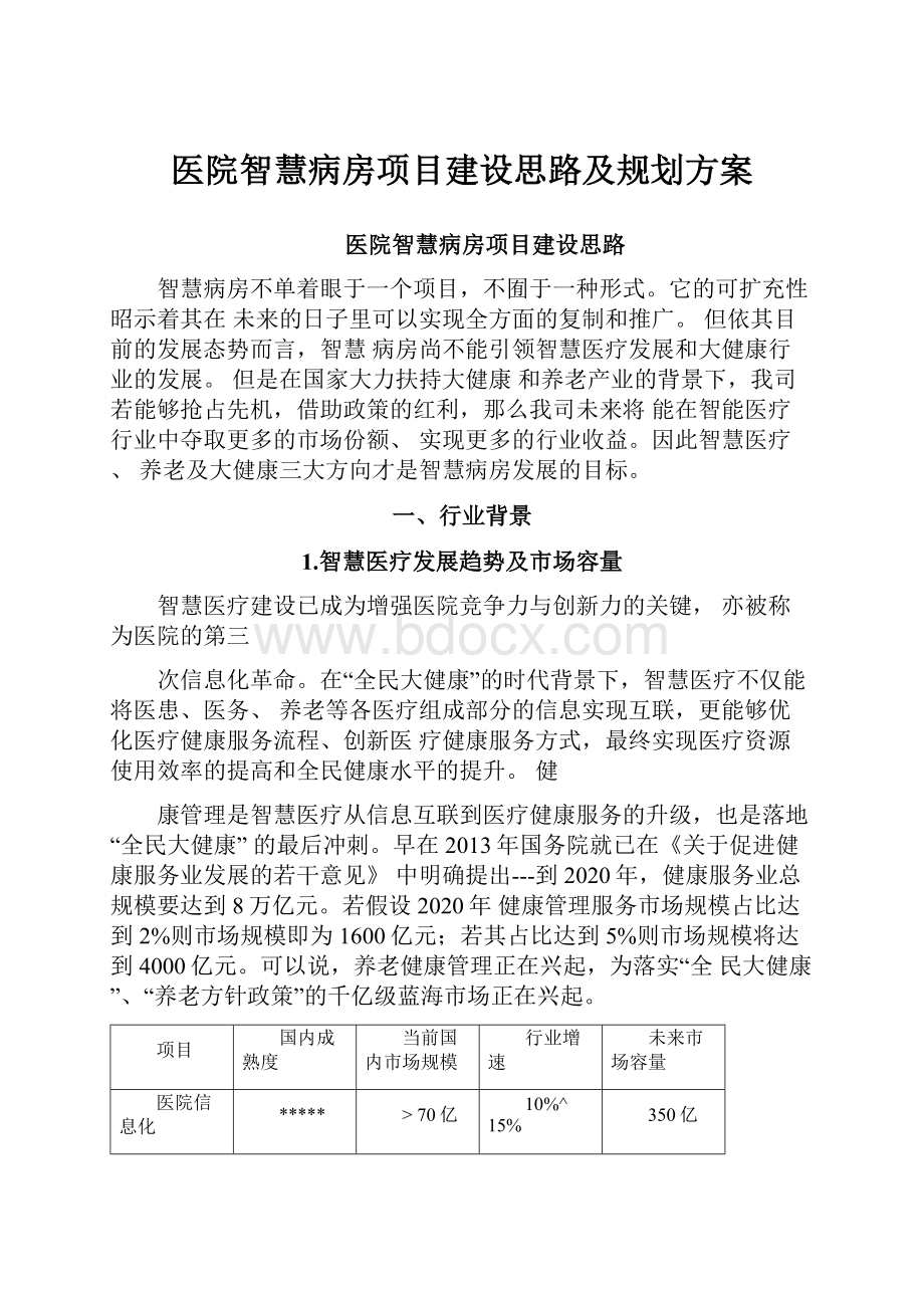 医院智慧病房项目建设思路及规划方案.docx