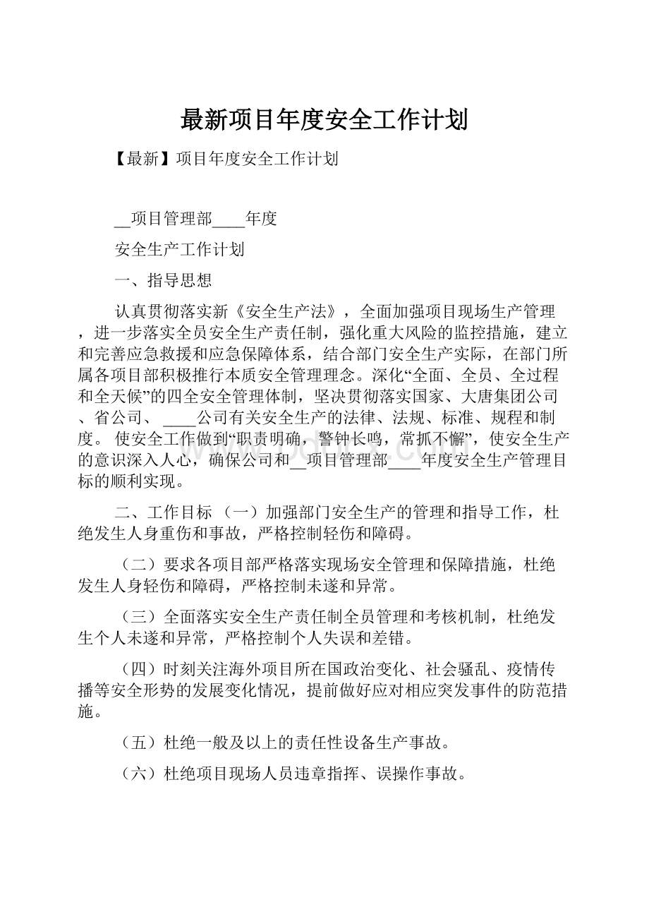 最新项目年度安全工作计划.docx