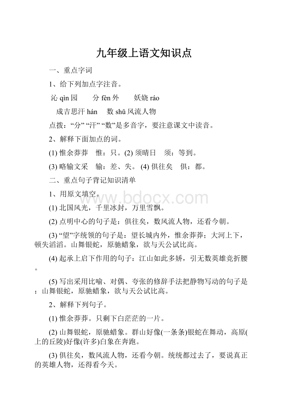 九年级上语文知识点.docx