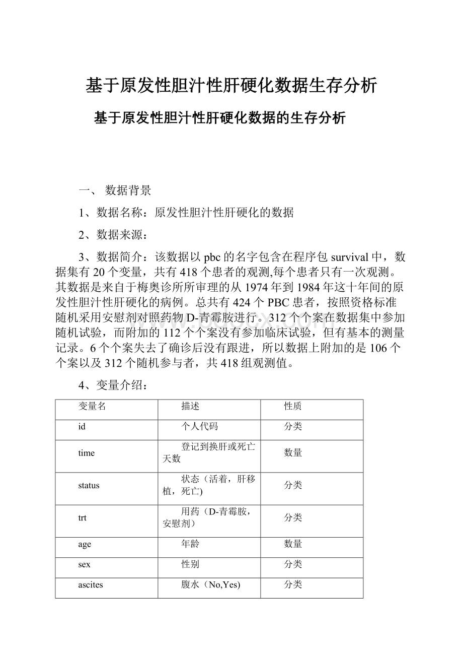 基于原发性胆汁性肝硬化数据生存分析.docx