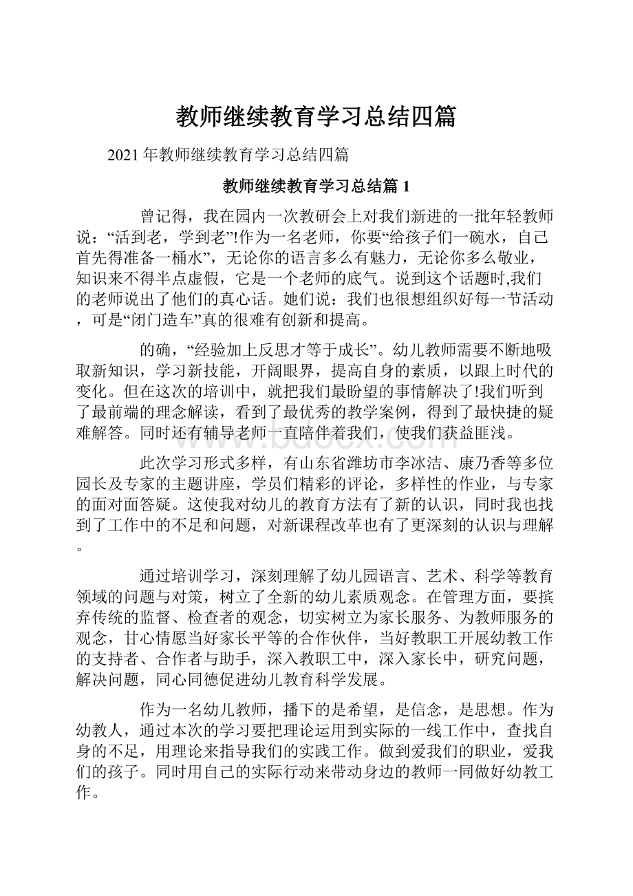 教师继续教育学习总结四篇.docx