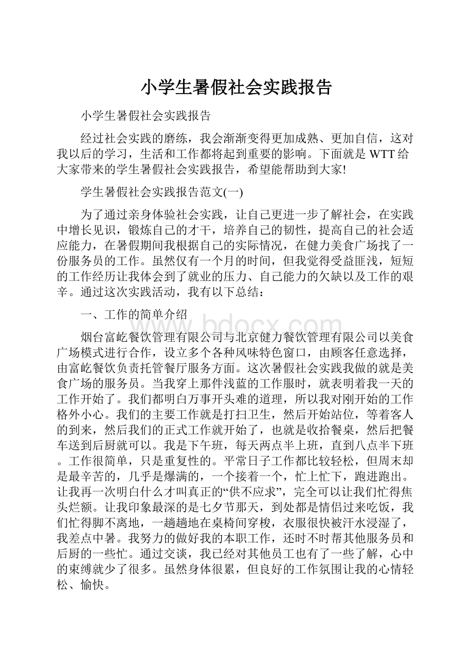 小学生暑假社会实践报告.docx_第1页