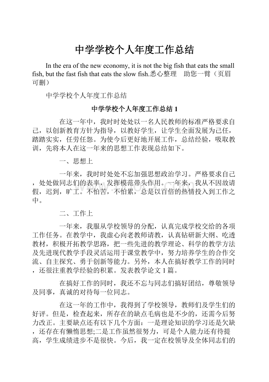 中学学校个人年度工作总结.docx