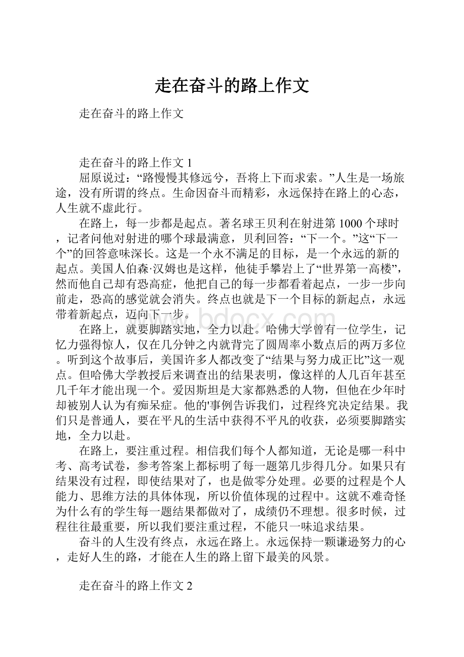 走在奋斗的路上作文.docx