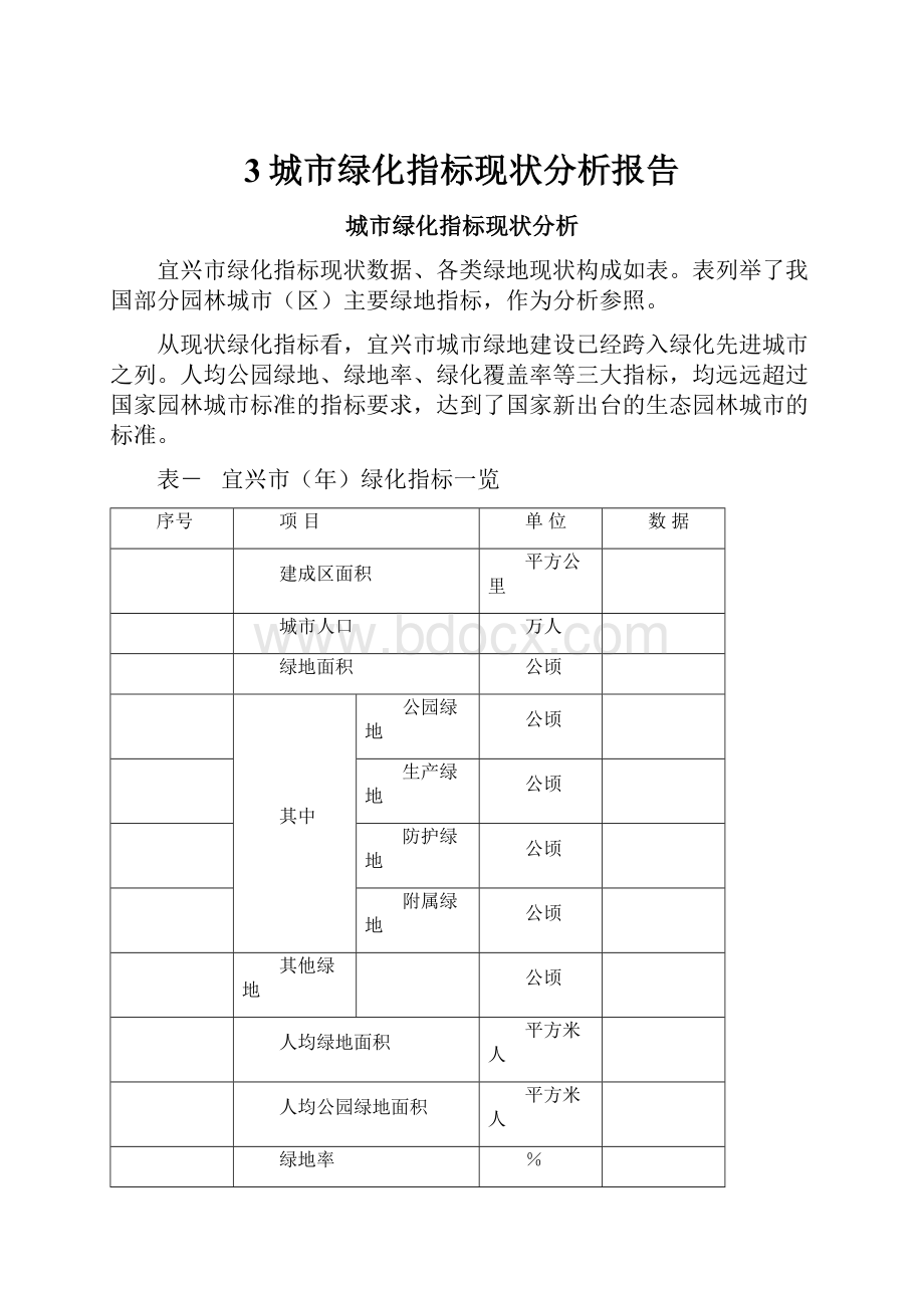 3城市绿化指标现状分析报告.docx