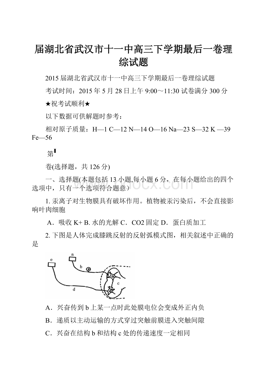 届湖北省武汉市十一中高三下学期最后一卷理综试题.docx_第1页