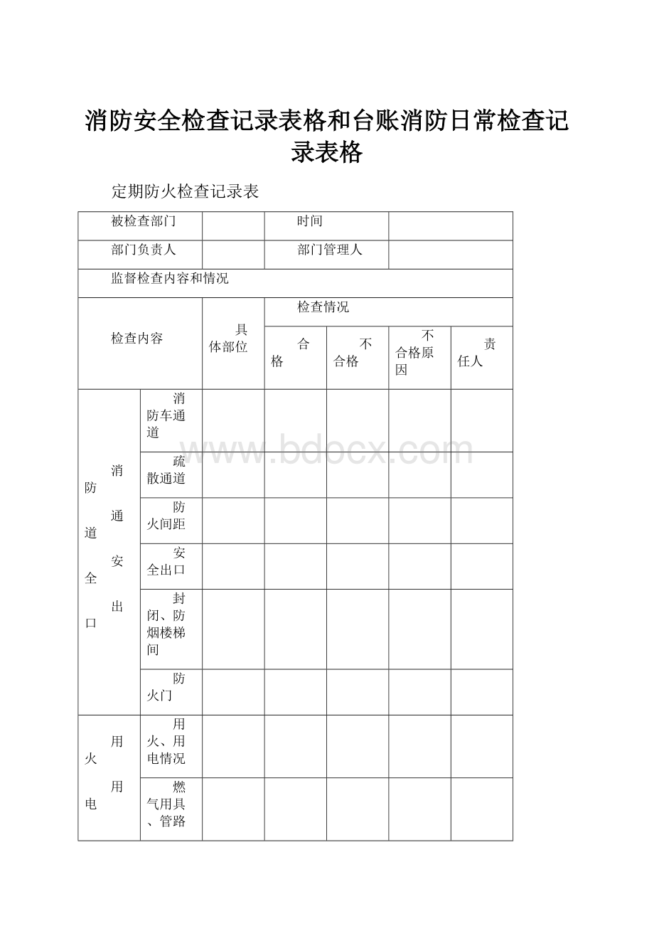 消防安全检查记录表格和台账消防日常检查记录表格.docx_第1页