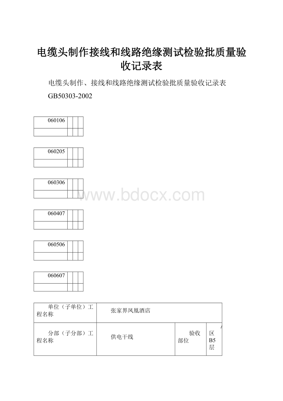 电缆头制作接线和线路绝缘测试检验批质量验收记录表.docx