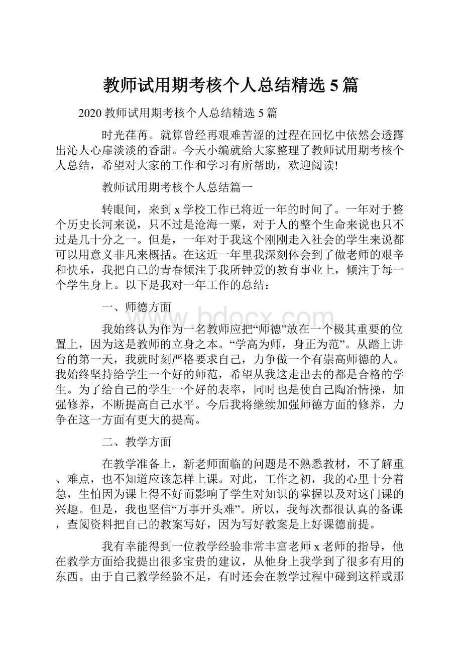 教师试用期考核个人总结精选5篇.docx