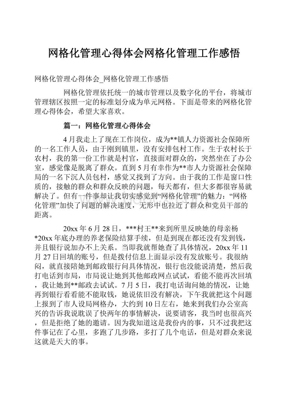 网格化管理心得体会网格化管理工作感悟.docx