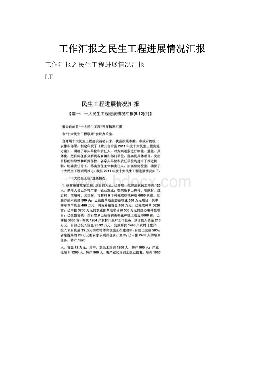 工作汇报之民生工程进展情况汇报.docx