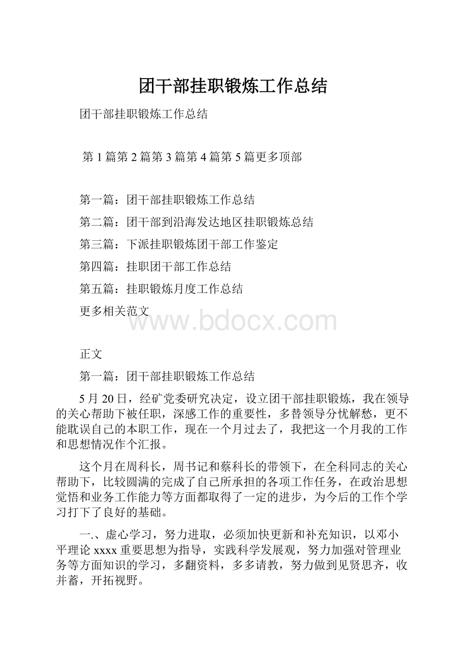 团干部挂职锻炼工作总结.docx_第1页