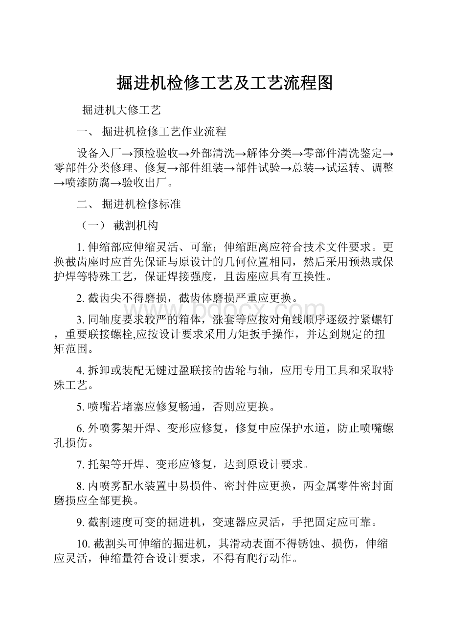 掘进机检修工艺及工艺流程图.docx