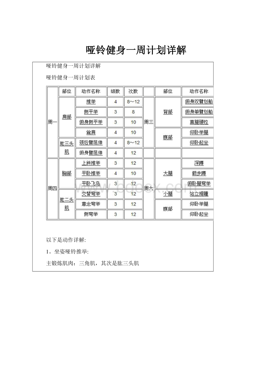 哑铃健身一周计划详解.docx_第1页