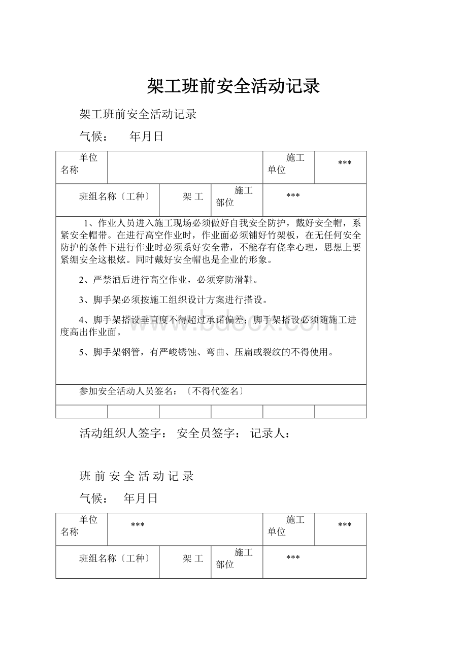 架工班前安全活动记录.docx_第1页